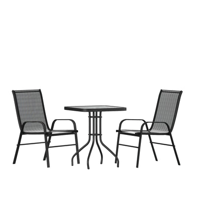 Brazos 3 Piece Outdoor Patio Dining Set - Tempered Glass Patio Table, 2 Flex Comfort Stack Chairs - View 1
