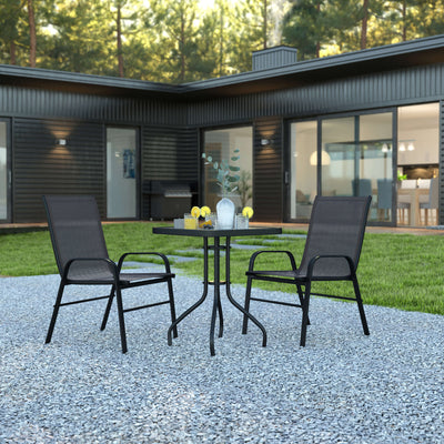 Brazos 3 Piece Outdoor Patio Dining Set - Tempered Glass Patio Table, 2 Flex Comfort Stack Chairs - View 2