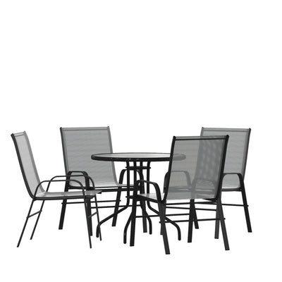 Brazos 5 Piece Outdoor Patio Dining Set - Tempered Glass Patio Table, 4 Flex Comfort Stack Chairs - View 1