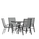 Gray |#| 5 Piece Patio Dining Set - 31.5inch Square Glass Table, 4 Gray Flex Stack Chairs