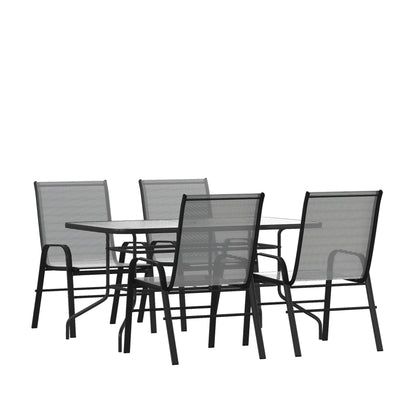 Brazos 5 Piece Outdoor Patio Dining Set - Tempered Glass Patio Table, 4 Flex Comfort Stack Chairs - View 1