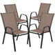 Brown |#| 5 Piece Patio Dining Set - 55" Glass Patio Table, 4 Brown Flex Stack Chairs