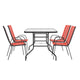 Red |#| 5 Piece Patio Dining Set - 55" Glass Patio Table, 4 Red Flex Stack Chairs
