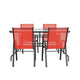 Red |#| 5 Piece Patio Dining Set - 55" Glass Patio Table, 4 Red Flex Stack Chairs