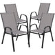 Gray |#| 5 Piece Patio Dining Set - 55" Glass Patio Table, 4 Gray Flex Stack Chairs