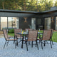 Brown |#| 7 Piece Patio Dining Set - 55" Glass Patio Table, 6 Brown Flex Stack Chairs