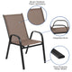 Brown |#| 7 Piece Patio Dining Set - 55" Glass Patio Table, 6 Brown Flex Stack Chairs