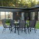 Black |#| 7 Piece Patio Dining Set - 55" Glass Patio Table, 6 Black Flex Stack Chairs