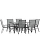 Gray |#| 7 Piece Patio Dining Set - 55" Glass Patio Table, 6 Gray Flex Stack Chairs