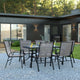 Gray |#| 7 Piece Patio Dining Set - 55" Glass Patio Table, 6 Gray Flex Stack Chairs