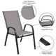 Gray |#| 7 Piece Patio Dining Set - 55" Glass Patio Table, 6 Gray Flex Stack Chairs