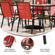 Red |#| 7 Piece Patio Dining Set - 55" Glass Patio Table, 6 Red Flex Stack Chairs