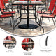 Red |#| 7 Piece Patio Dining Set - 55" Glass Patio Table, 6 Red Flex Stack Chairs
