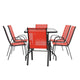 Red |#| 7 Piece Patio Dining Set - 55" Glass Patio Table, 6 Red Flex Stack Chairs