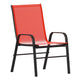 Red |#| 7 Piece Patio Dining Set - 55" Glass Patio Table, 6 Red Flex Stack Chairs
