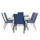 Navy |#| 7 Piece Patio Dining Set - 55" Glass Patio Table, 6 Navy Flex Stack Chairs