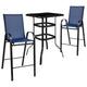 Navy |#| 3 Piece Outdoor Bar Height Set-Glass Patio Bar Table-Navy All-Weather Barstools