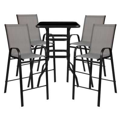 Brazos Outdoor Dining Set - 4-Person Bistro Set - Outdoor Glass Bar Table with All-Weather Patio Stools - View 1