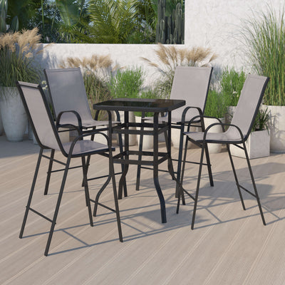 Brazos Outdoor Dining Set - 4-Person Bistro Set - Outdoor Glass Bar Table with All-Weather Patio Stools - View 2