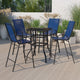Navy |#| 5 Piece Outdoor Bar Height Set-Glass Patio Bar Table-Navy All-Weather Barstools
