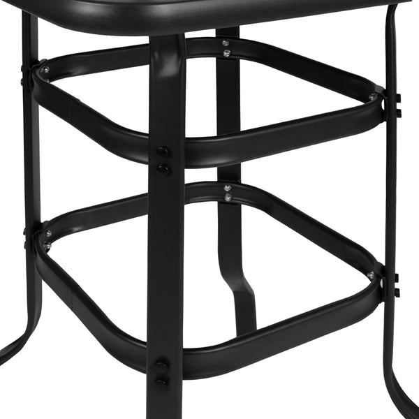 Gray |#| 5 Piece Outdoor Bar Height Set-Glass Patio Bar Table-Gray All-Weather Barstools