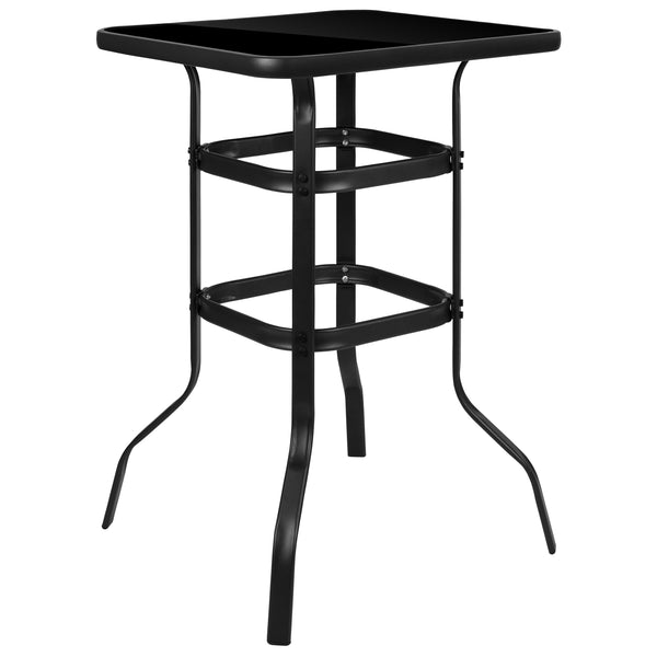 Gray |#| 5 Piece Outdoor Bar Height Set-Glass Patio Bar Table-Gray All-Weather Barstools