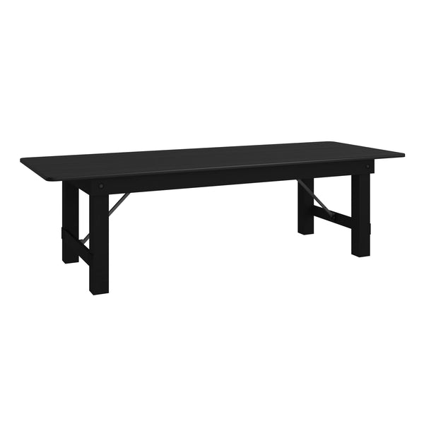 Black Wash |#| 9' x 40" Rectangular Rustic Solid Pine Farmhouse Folding Table in Black Wash