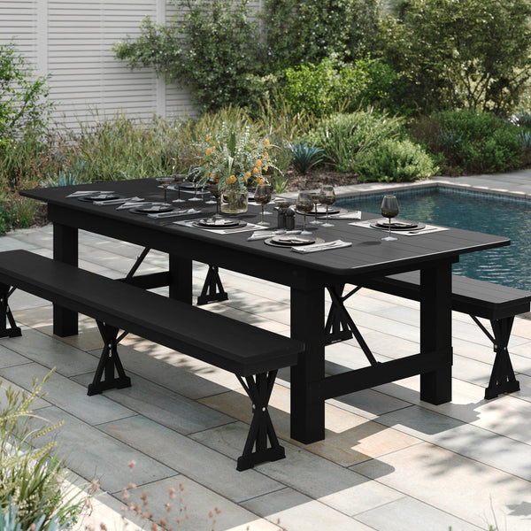 Black Wash |#| 9' x 40" Rectangular Rustic Solid Pine Farmhouse Folding Table in Black Wash