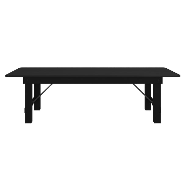 Black Wash |#| 9' x 40" Rectangular Rustic Solid Pine Farmhouse Folding Table in Black Wash