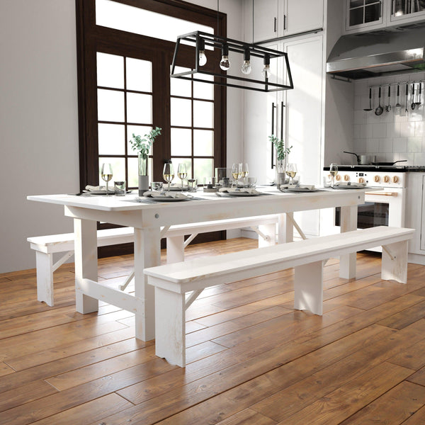 Antique Rustic White |#| 9' x 40" Rectangular Antique Rustic White Solid Pine Folding Farm Table