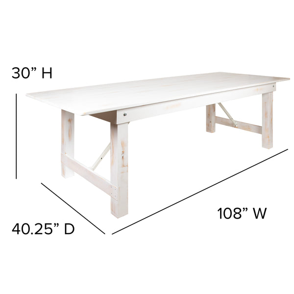 Antique Rustic White |#| 9' x 40" Rectangular Antique Rustic White Solid Pine Folding Farm Table