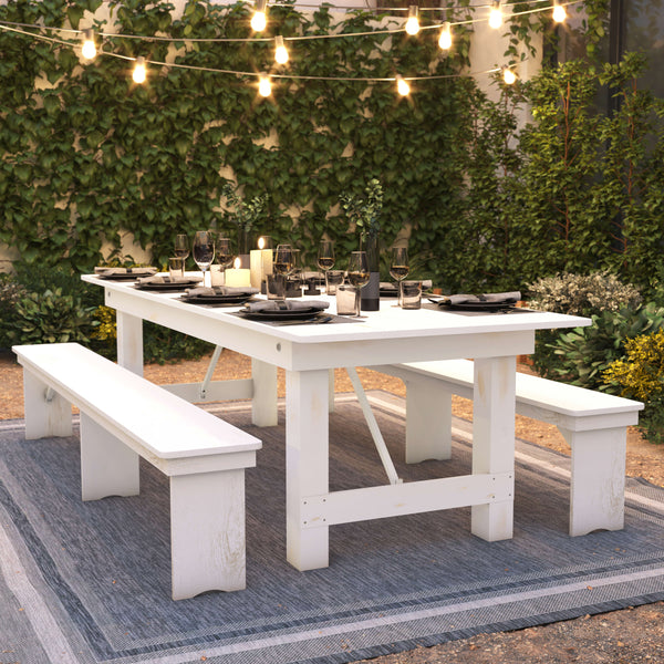 Antique Rustic White |#| 9' x 40" Rectangular Antique Rustic White Solid Pine Folding Farm Table