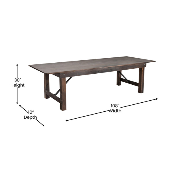 Mahogany |#| 9' x 40" Rectangular Antique Rustic Mahogany Solid Pine Folding Farm Table