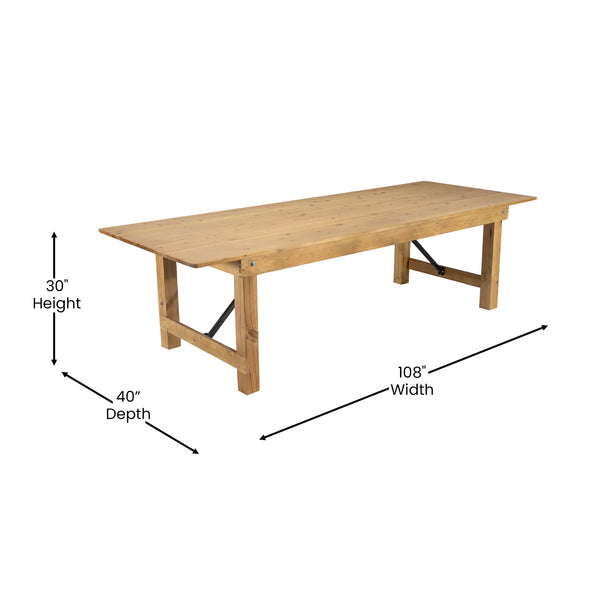 Light Natural |#| 9' x 40" Rectangular Antique Rustic Light Natural Solid Pine Folding Farm Table