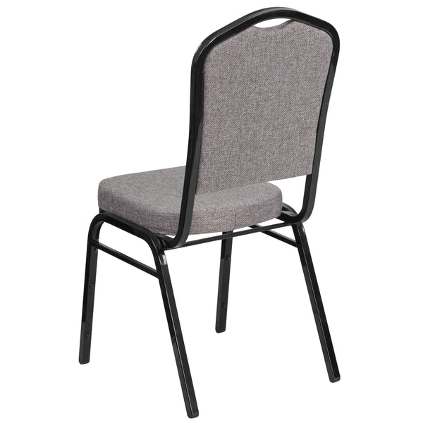 Gray Dot Fabric/Silver Frame |#| Crown Back Stacking Banquet Chair in Gray Dot Fabric - Silver Frame