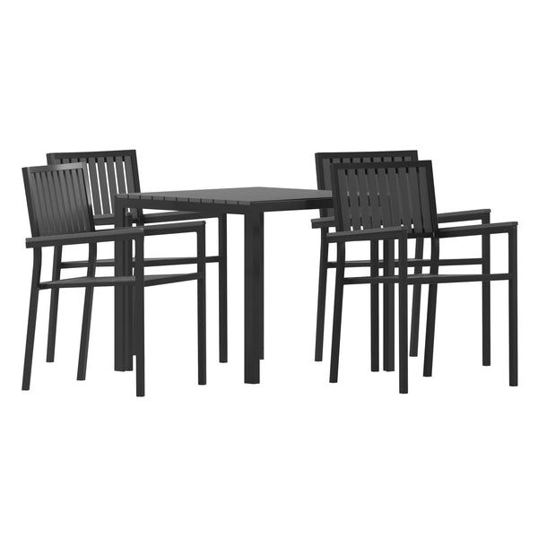 Black |#| All-Weather Resin Top Square Table & 4 Metal Chairs with Poly Resin Seats-Black