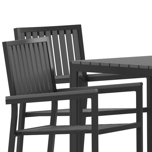 Black |#| All-Weather Resin Top Square Table & 4 Metal Chairs with Poly Resin Seats-Black