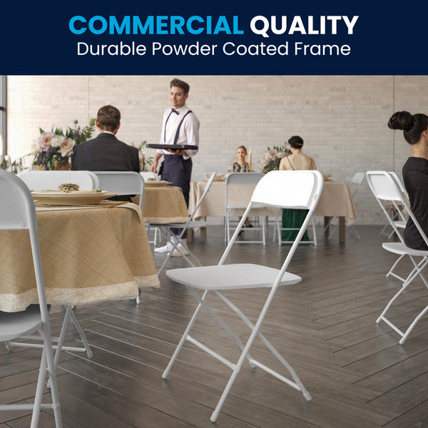 White |#| Spacious & Contoured Commercial Wide & Tall White Plastic Folding Chair