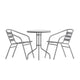 Silver |#| Modern 23.75inch Round Glass Framed Glass Table with 2 Silver Slat Back Chairs