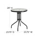 Black |#| 23.75inch Round Glass Metal Table with 2 Black Metal Aluminum Slat Stack Chairs