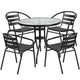 Black |#| 31.5inch Round Glass Metal Table with 4 Black Metal Aluminum Slat Stack Chairs