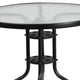 Black |#| 31.5inch Round Glass Metal Table with 4 Black Metal Aluminum Slat Stack Chairs