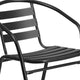 Black |#| 31.5inch Round Glass Metal Table with 4 Black Metal Aluminum Slat Stack Chairs