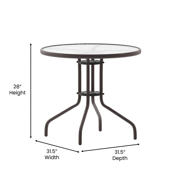 Bronze |#| Modern 31.5inch Round Glass Framed Glass Table with 4 Bronze Slat Back Chairs