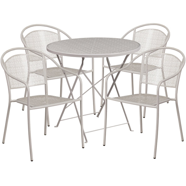 Light Gray |#| 30inch Round Light Gray Indoor-Outdoor Steel Folding Patio Table Set with 4 Chairs