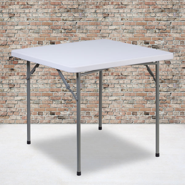 2.81-Foot Square Granite White Plastic Folding Table - Card Table/Game Table