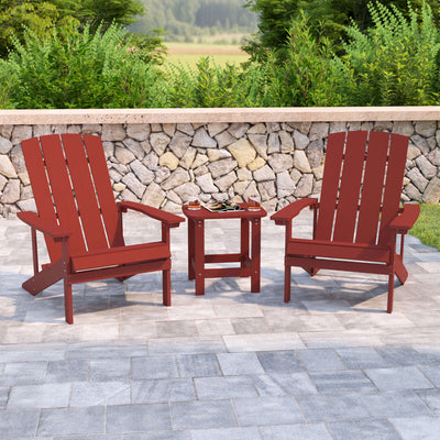 2 Pack Charlestown All-Weather Poly Resin Wood Adirondack Chairs with Side Table