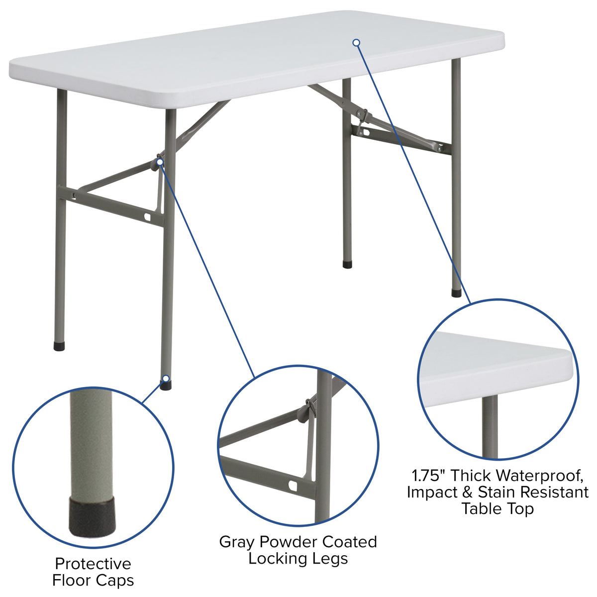 4-Foot Granite White Plastic Folding Table - Banquet / Event Folding Table