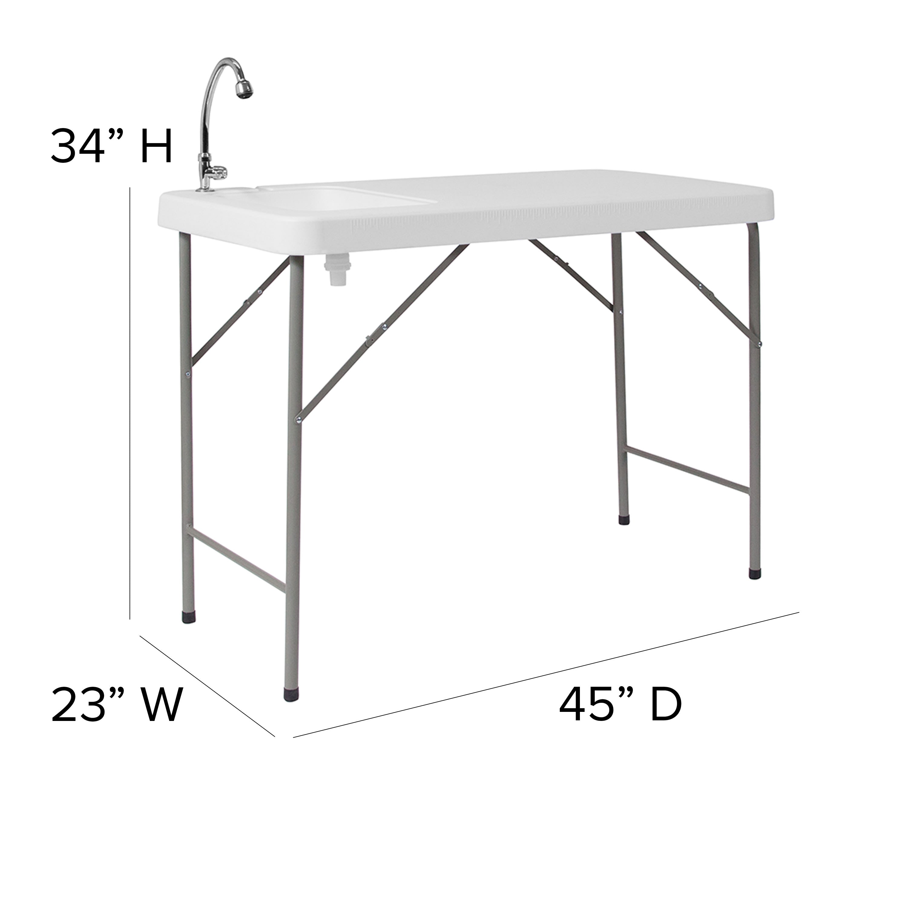 Fish cleaning camp table with faucet top