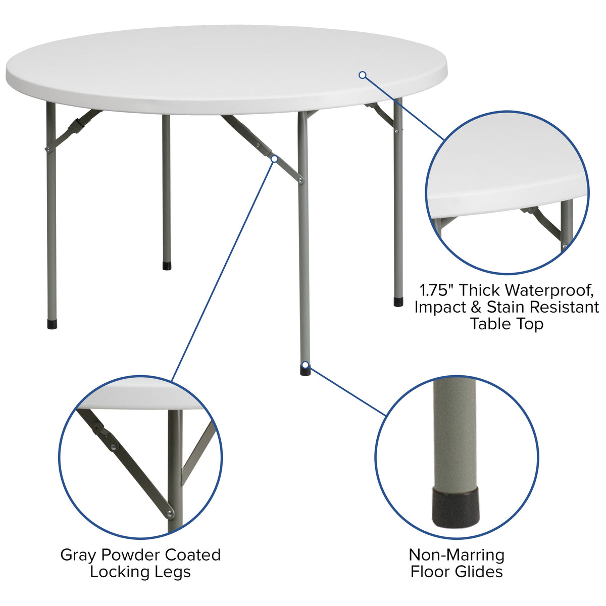 4-Foot Round Granite White Plastic Folding Table - Banquet / Event Folding Table